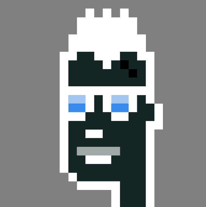 A low-resolution pixel art portrait shows a stylized figure with a white head and dark torso against a gray background, featuring blue eyes and minimal facial details. The image appears to be a simple digital avatar or "face" meme, likely associated with the user @figure31 and referencing "sknuPotpyrC" in a casual internet culture context.