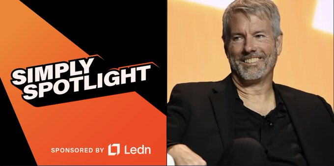 A 'Simply SpotLight' graphic sponsored by Ledn features a smiling gray-haired man in a black blazer against an orange and black background.