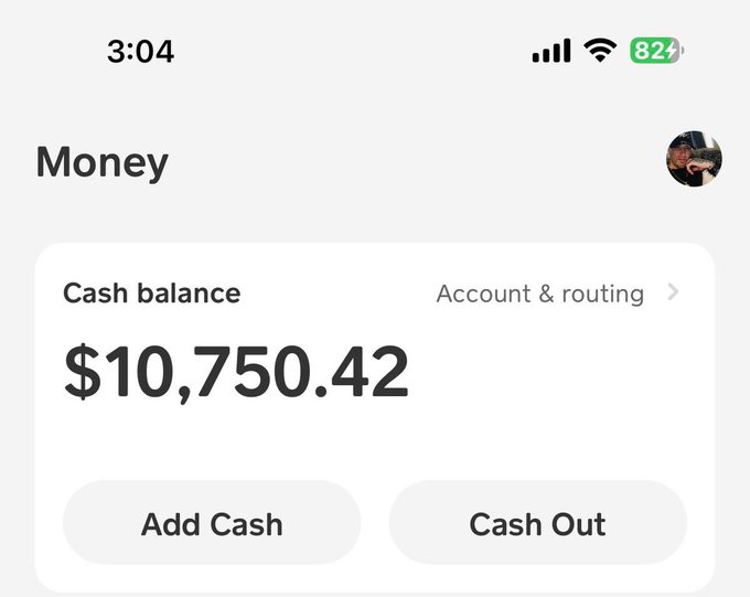 A screenshot of a Cash App account showing a cash balance of $10,750.42 with "Add Cash" and "Cash Out" buttons visible. The image appears to imply the user has sufficient funds to pay 10 reply guys from their balance, though the post specifies SOL (Solana) wallet payments.