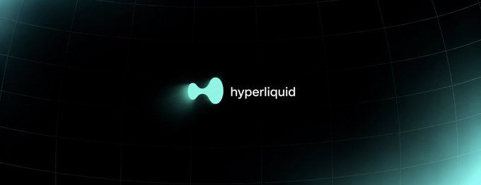 A minimalist dark background with a glowing teal logo and the word 'hyperliquid' in lowercase letters.