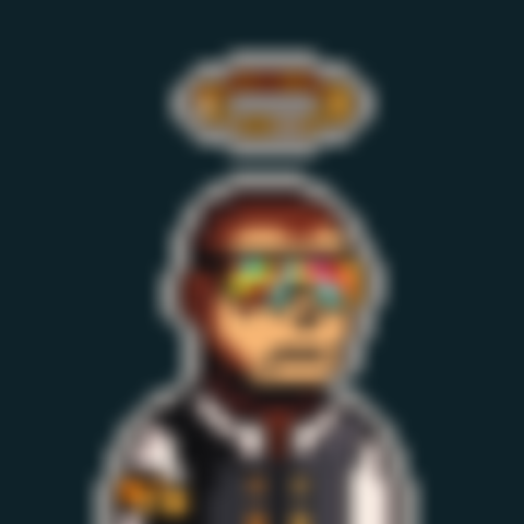 A blurry pixel art character with red hair and rainbow-colored glasses, with an unclear speech bubble above their head.