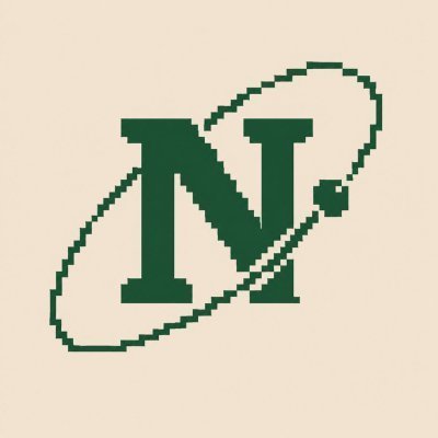 A pixel-art style logo featuring a large green letter "N" inside a green ring on a beige background.