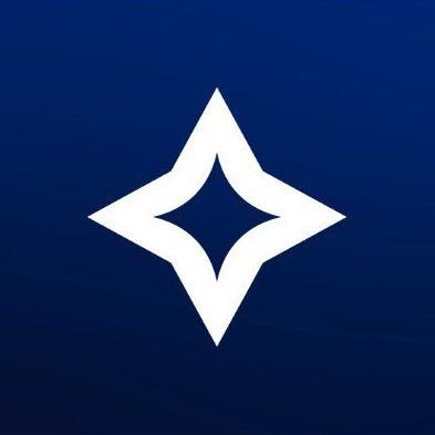 A simple white four-pointed star logo is centered on a solid dark blue background.