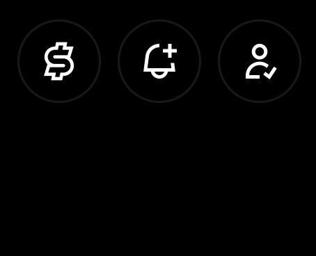 Three minimalist white icons on a black background—a dollar sign, a bell with a plus sign, and a person with a checkmark—representing payment, notifications, and account verification features within the X (formerly Twitter) platform, likely illustrating the in-app payment functionality for creator subscriptions referenced in the post.
