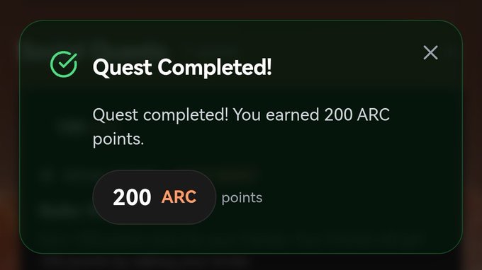 The image showcases a screen that displays user progress towards a task completion, most likely for a video game like @TheARCTERMINAL. It has a green achievement button and a total of 200 ARC points indicating the user has accomplished their goal of 200 arc points or more. There is also an additional social quest with 200 arc points posted to it, and a description provided about what the task might be. This message seems related to @TheARCTERMINAL. However, there are no visible hints of other tasks in the post.