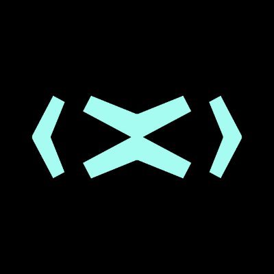 A minimalist graphic showing a glowing cyan XML/code symbol composed of angle brackets and an X on a black background.