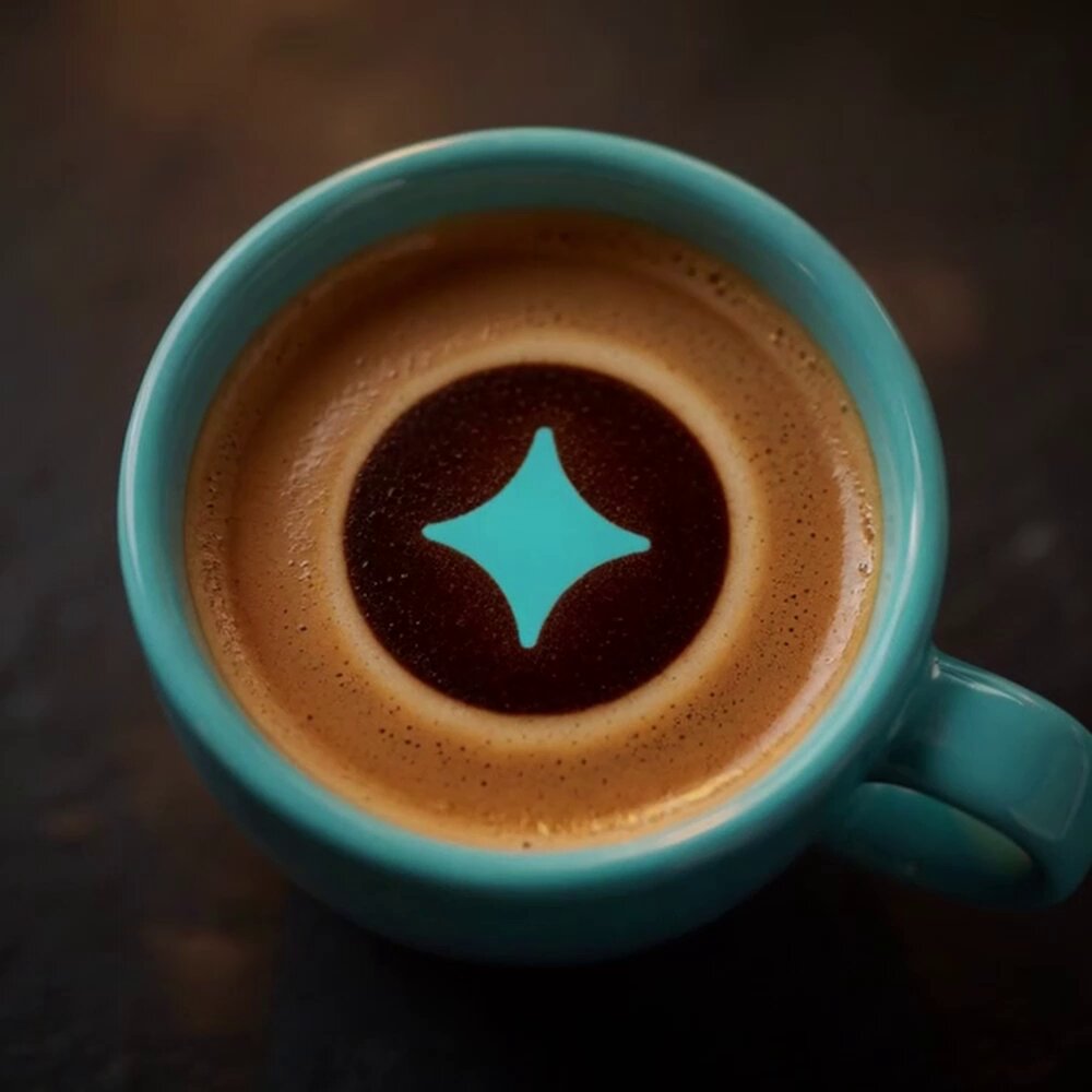 The image features a blue cup filled with coffee that has a small star drawn on top of it. The star appears to be made out of chocolate, adding an artistic touch to the beverage. The background of the photo is black, which contrasts nicely with the vibrant color of the cup and the star design. The caption below the image reads "Welcome to the New Dawn of @CronosNetwork One unified icon powering the app + the chain - New Generation - New Logo - New Era". This suggests that the coffee cup has a unique design or feature, possibly related to the brand or company behind it.