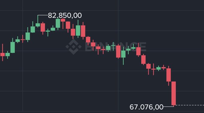 A stock chart with red bars showing the change in stock price over time, which is about 67,000 units higher than before.