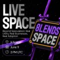 The image features a purple banner with white text that reads "Live Space" at the top, followed by an image of a ribbon tied around a black box. Below this, there are two lines of text providing information about an event happening on June 1st at 3 PM UTC. The main focus is on the ribbon and its connection to the live space event.
