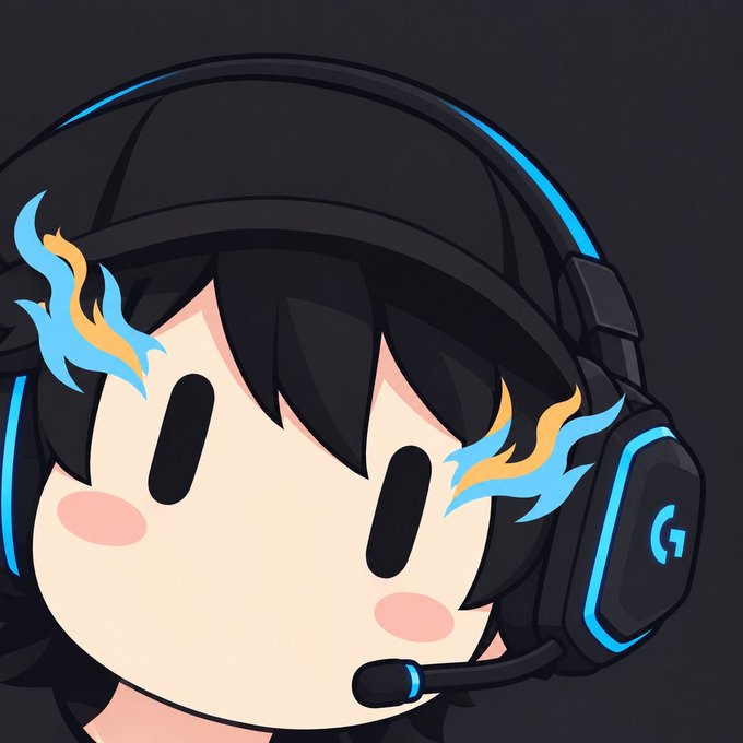An animated chibi-style character wearing a black cap and a black and blue Logitech G gaming headset.