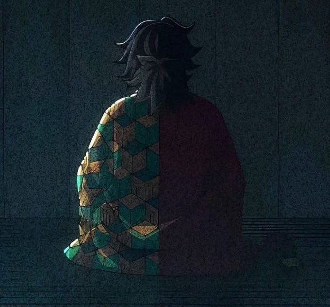 A figure with dark hair tied back sits wrapped in a geometric-patterned blanket, half bathed in light and half in shadow, evoking the iconic "Demon Slayer" aesthetic. The image appears unrelated to the surrounding $70 SOL giveaway post about following and engaging with @liuxingeth for a chance to win.