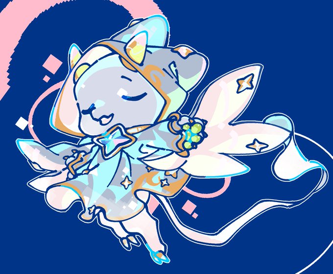 The image depicts a charming chibi-style illustration of a small animal character (resembling a mouse or bear) with colorful wings, adorned with stars and a sparkling outfit, set against a circular moonlit background. The accompanying post "#DVC Rev @Windows7Pro2008" likely tags the artist or credits the creator of this whimsical fantasy artwork.