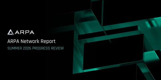 A presentation title slide for 'ARPA Network Report SUMMER 2026 PROGRESS REVIEW' featuring the ARPA logo against a dark green geometric background.