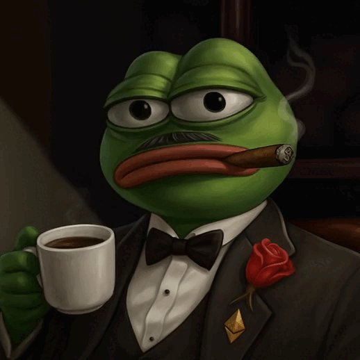 The image features an animated frog wearing a suit, holding a cup of coffee and smoking a cigar. The frog appears to be dressed as a businessman or a character from a storybook. The background shows a dark setting with a window, which adds depth to the scene. The text in the image reads "Good morning everyone. Every day I become a little more convinced that Quip Network @quipnetwork is building something that could matter in the long run." This suggests that the frog might be promoting or discussing the Quip Network project, which focuses on creating a decentralized marketplace for quantum and classical computing to solve real-world problems.
