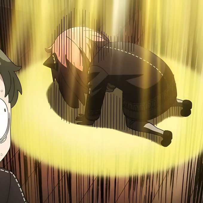 An anime character cowers on the ground with their head down in a spotlight, while another person watches from the side. The image humorously illustrates the post's exhausted, defeated sentiment of waiting indefinitely for SeismicSys mainnet and TGE announcements.
