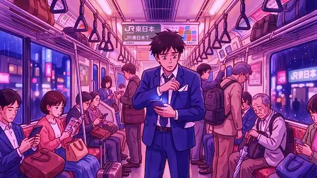 The image depicts a crowded subway car filled with people, including a man wearing a suit who appears to be looking at his phone. The scene takes place during the evening hours, as indicated by the pinkish-orange lighting of the subway car. The photo is taken from an overhead perspective, providing a view down on the passengers and their surroundings.

The post features a reference to Wall Street's history in the form of a quote about "Wall Street has been a walled garden for decades, restricted by regional brokers and legacy banking rails. Not anymore @GeniusTerminal has partnered with @xStocksFi to bring tokenized stocks directly on-chain". The image also includes an illustration of a man wearing a suit looking at his phone in the subway car.