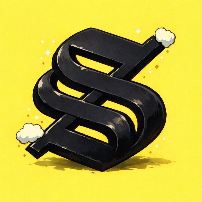 A 3D black dollar sign illustration on a bright yellow background with small decorative clouds and sparkles.
