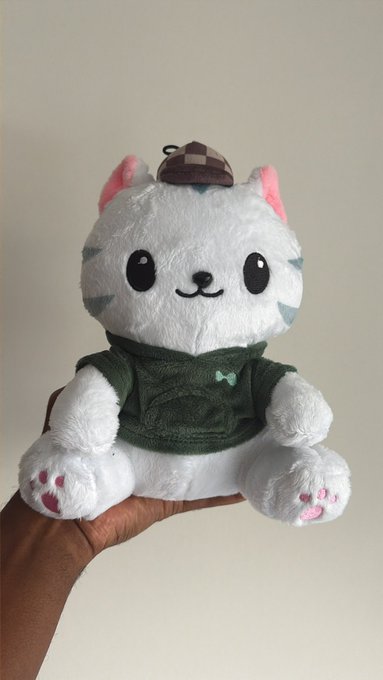 The image features a hand holding up a white stuffed animal, which appears to be a cat or a teddy bear with a hat on its head. The stuffed animal has pink paws and a green shirt. The caption of the image reads "Meow - $HYPE to $150 ... Fuck TradFi fuck the clarity act long live Caesar!". This phrase is likely a reference to the popular internet meme about cats wearing hats, which has been shared widely on social media platforms.