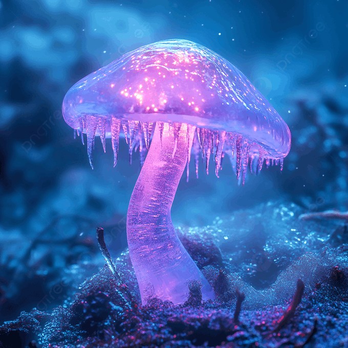 A glowing pink and purple bioluminescent jellyfish rendered in a vibrant underwater fantasy scene with sparkling particles.