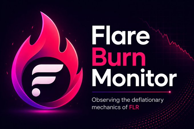 A promotional graphic for 'Flare Burn Monitor' features a purple and pink flame logo with the Flare (FLR) symbol and the tagline 'Observing the deflationary mechanics of FLR.'
