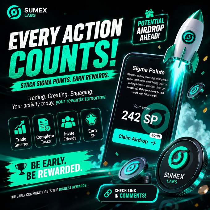 The post showcases a smartphone advertisement that highlights the exciting potential of becoming an early adopter in an upcoming airdrop from Sumex Labs. The image features several tradeable items such as coins, stars, and some texts written in different colors with varying font styles. This visual design suggests that this app can help users engage with trading platforms to access various items like a rocket or other items depicted on the screen.