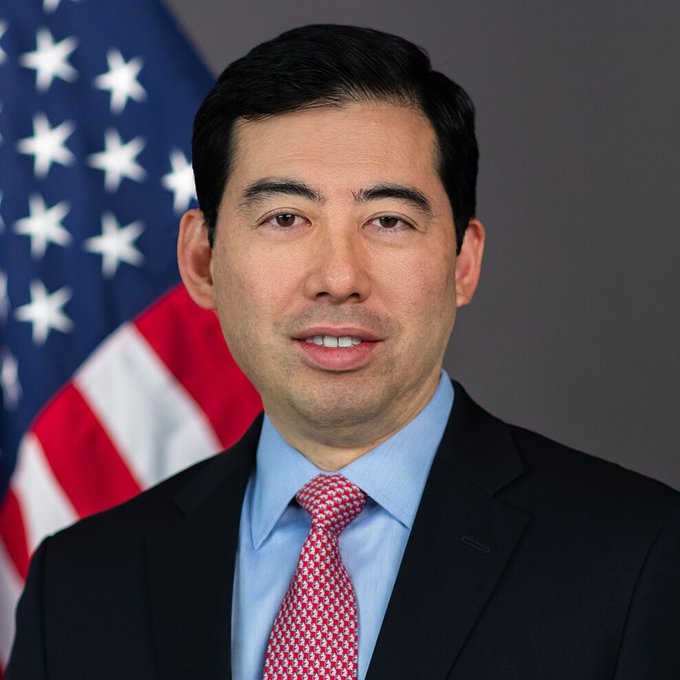 Mark Uyeda in a suit. The image shows former acting SEC Chair Mark Uyeda, the subject of the post, posed in front of an American flag, consistent with his official government portrait.