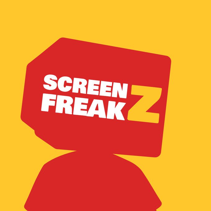 A red silhouette of a figure with a TV-shaped head displays the text 'SCREEN FREAK Z' in white and yellow lettering against a yellow background.