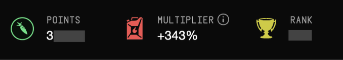 In this screenshot of a MegaETH terminal screen, there are several statistics and icons displayed in various colors and shapes including yellow, red, black, green, blue, gray, white, orange, and brown. The most important information in the image is that the user has reached their maximum points, totaling 3x,xxx, which is equal to 3,XXX points (or 360 points) according to MegaETH rules.

The post on which this screenshot appears congratulates the user for reaching their goal of accumulating three times as many points as possible from the apps used during their journey. In addition, it provides a few details about how the user's points can be used: they have already been utilized in one app, and will be converted into 1 point (equivalent to 1 dollar). The post ends with an encouraging message about what the user can do next, likely involving another app or a new challenge.