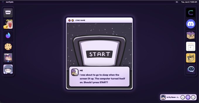 The image shows a computer screen with a message that says "Start" written in white letters, accompanied by a small cartoon of a computer monitor. The background of the image is purple, which contrasts with the white text. Below this, there are several icons representing different social media platforms and applications such as Facebook, Twitter, and Instagram. The post also mentions that Batch 1 has been wiped out, leaving only Batch 2 available for users to learn about ComputeFi and ZK or access the interest form.