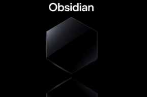 A minimalist graphic displays the word "Obsidian" above a dark, glossy hexagonal shape on a black background.