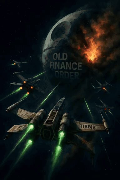 The image features a poster with a scene of several fighter jets flying through space, including one that has a green light on its tail. The poster also includes text that reads "Old Finance Order" and "Tibbir". The focus is on the fighter jets in flight, while the background depicts a dark sky filled with stars.