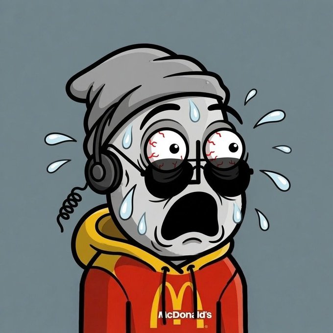 The image features a cartoon character wearing a red hoodie with "Mcdonald's" written on it, along with a pair of sunglasses and headphones. The character appears to be crying or screaming due to extreme heat, which could be caused by the sun shining brightly in their eyes. This scene is related to the post because it highlights the importance of staying hydrated during hot weather, as seen through the character's discomfort.