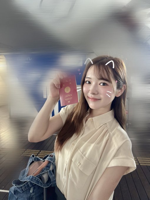 A young woman holds up a "JAPAN PASSPORT" with cat whiskers and ears digitally drawn on her face, smiling in what appears to be an airport or transit area. The image of personal travel plans contrasts ironically with the post's somber warning about market regularity breaking down and a stop-loss trigger on $HYPE.