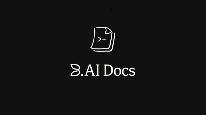 The image features an advertisement for B.AI infrastructure services that includes a logo of a white paper with a black outline and the words "B. AI Docs" written below it. The background of the image is black, which contrasts with the white elements in the logo and text. The post also mentions that B.AI has officially released the new API Key mechanism and set a 30-day transition period for users to upgrade their old API keys.