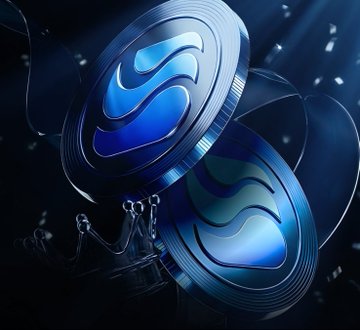 A digital rendering of two blue metallic coins featuring the Sui (SUI) cryptocurrency logo against a dark background with particle effects.