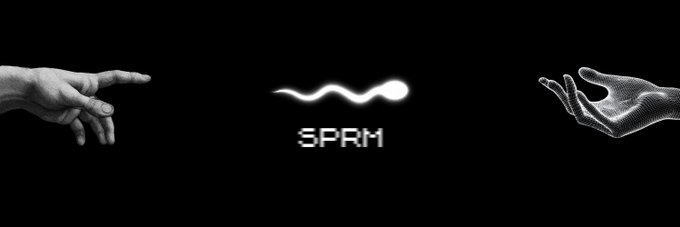 Two hands reaching toward a glowing sperm cell above the text "SPRM," symbolizing the launch of SPRM Labs as a creative, onchain ecosystem for its holders.