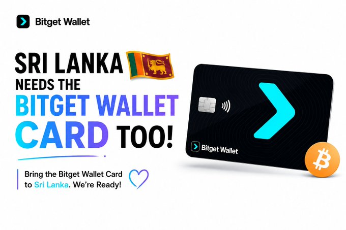 An advertisement reads 'SRI LANKA NEEDS THE BITGET WALLET CARD TOO! Bring the Bitget Wallet Card to Sri Lanka. We're Ready!' alongside a Bitget Wallet card graphic and Sri Lankan flag.