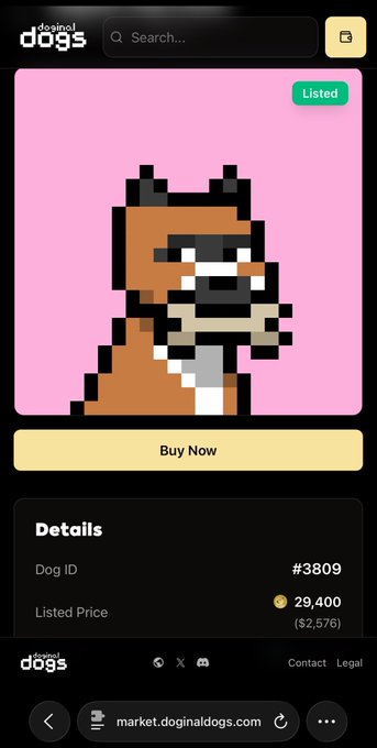 The image shows a phone screen displaying an advertisement for a dog breed, specifically a boxer. The advertisement features a cartoon-like depiction of a brown dog with black ears and eyes, sitting next to a pink background. The text on the screen reads "Might be a little bias but this is an amazing steal right here. Only 95 boxers in the @doginaldogs collection. One of the most recognizable breeds too."
