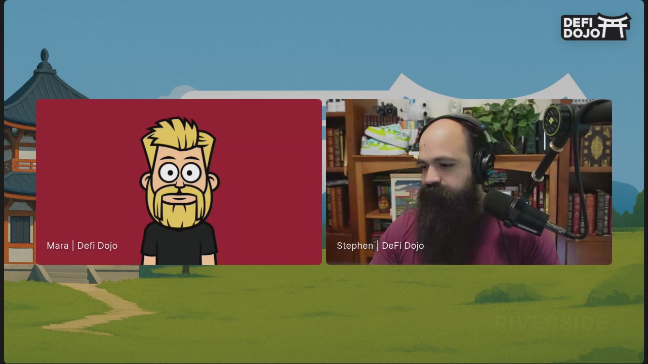 The image features a cartoon man with a beard wearing headphones sitting at a desk, possibly working or listening to a podcast. The cartoon character has a name tag that reads "Merkl" and is seated behind a microphone. In front of him on the screen, there are two posts related to the content being discussed in the image: one post is titled "►  $STRC Updates  ►  @merkl_xyz incentives for Three Ms: MegaETH, Mantle, and Monad ► @Morpho Stuff ► @ExponentFinance and @pendle_fi And more! Watch Now:". The other post has a title that reads "► $HYPE Yields  @hydrant-finance.com Top in? ► @hydrant-finance.com".