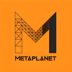 The Metaplanet logo featuring a stylized 'M' design in black with geometric patterns on an orange background.