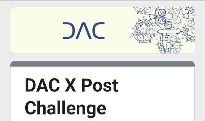 The image shows a white sign with black text that reads "DAC X Post Challenge" and "Proof of Quantum Work (PoQW) could reshape the future of blockchain mining." The challenge is open for anyone who wants to participate, and the goal is to create an x post explaining why DAC's proof of quantum work could potentially change the way we think about cryptocurrency mining.