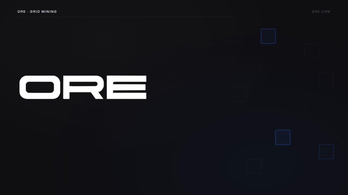 The image features a black background with white text that reads "ORE". Below the text, there are small blue squares arranged in a grid-like pattern. The arrangement of these squares creates an interesting visual effect against the stark contrast of the black background.