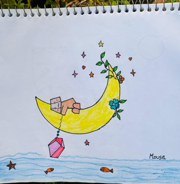The image features a cartoon drawing of a moon with flowers, which appears to be floating above water. The moon has a hand holding onto a red gemstone that is attached to a string. The scene is set against a white background, creating a contrast between the vibrant colors and the simplicity of the illustration. The post includes text about a "gmic fam Just like this peaceful moon dreamer floating above the waves safe, glowing, and free that's the vibe at @SeismicSys We're building a privacy first blockchain where encryption is the default. End-to-end encrypted everything".