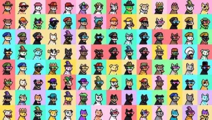 A grid of colorful pixel-art icons featuring various cats and dogs wearing different hats and accessories.