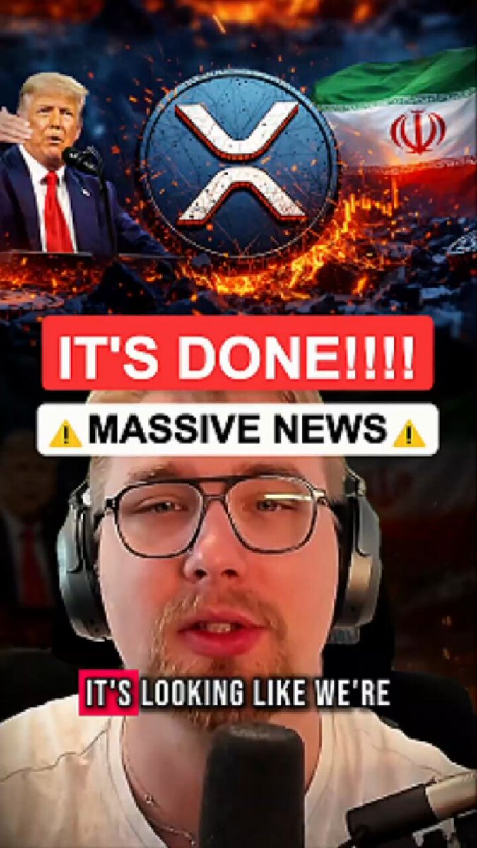 The image features a man wearing glasses, with his face partially visible behind a microphone. He appears to be talking into the microphone or giving a speech. The background of the image includes a flag from Iran and a red circle with a white X on it. There is also text in the image that reads "It's done! Massive news".