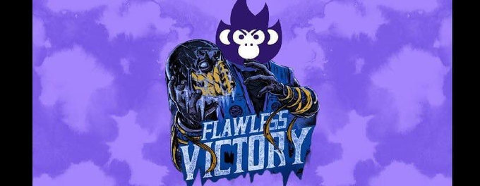 A meme banner for "Flawless Victory" features a fierce skull-faced warrior mascot next to a purple monkey logo against a purple cloud background, celebrating a list of top-performing memecoins with impressive gains in the last 24 hours.