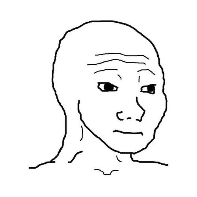 A minimalist line drawing of a bald, melancholic-looking man commonly known as the 'Wojak' meme.