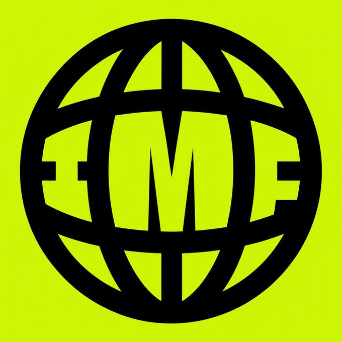A bold black globe logo with the letters "IMF" at its center is displayed on a bright neon yellow-green background. The image serves as the branding for the "IMF Launcher," a tool highlighted in the post for launching tokens for free on Robinhood in 30 seconds.