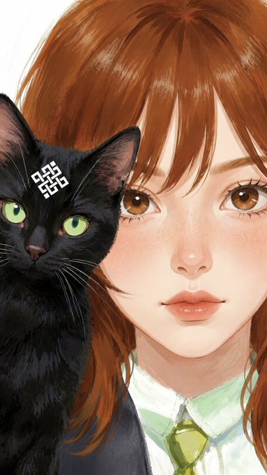 A digital illustration of an anime-style girl with auburn hair beside a black cat whose forehead features a pixelated pattern, visually riffing on the "intelligent" theme of the post by @ritualnet as the AI-powered evolution of onchain finance.