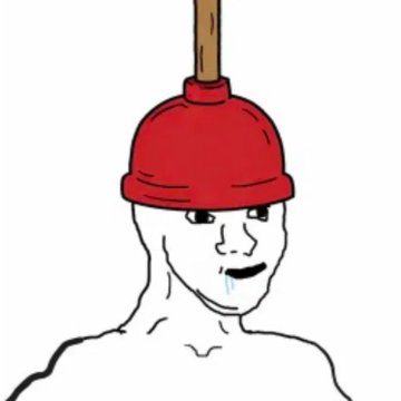 A cartoon illustration shows a pale, crying figure with a wooden plunger stuck to its head like a helmet.